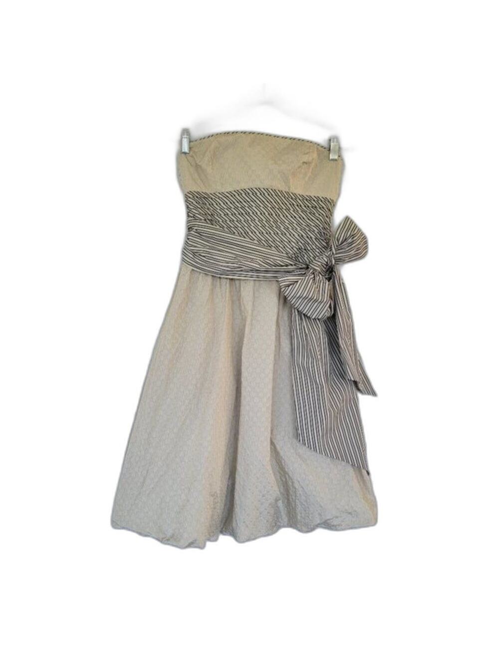 BCBG Max Azria Strapless Cocktail Dress Womens Size 6 Tan Ivory Bubble Hem NEW